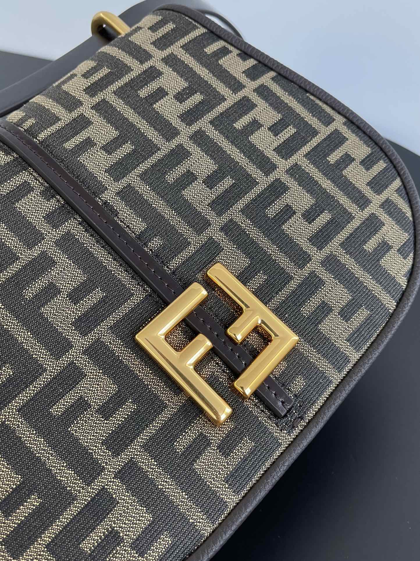 Luxury Fendicmon medium 25cm brown ff jacquard fabric calfskin