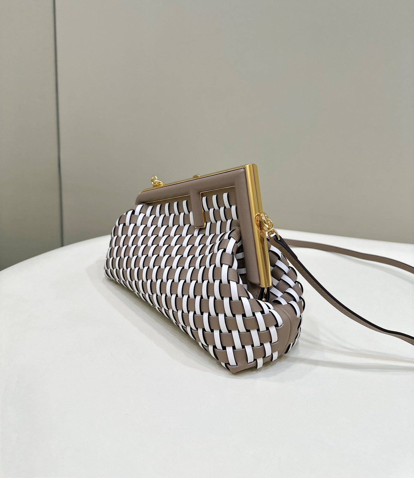 Luxury FendiLuxury Fendi26 FIRST SMALL IN TAN BROWN MIX WHITE CALFSKIN SILVER HARDWARE
