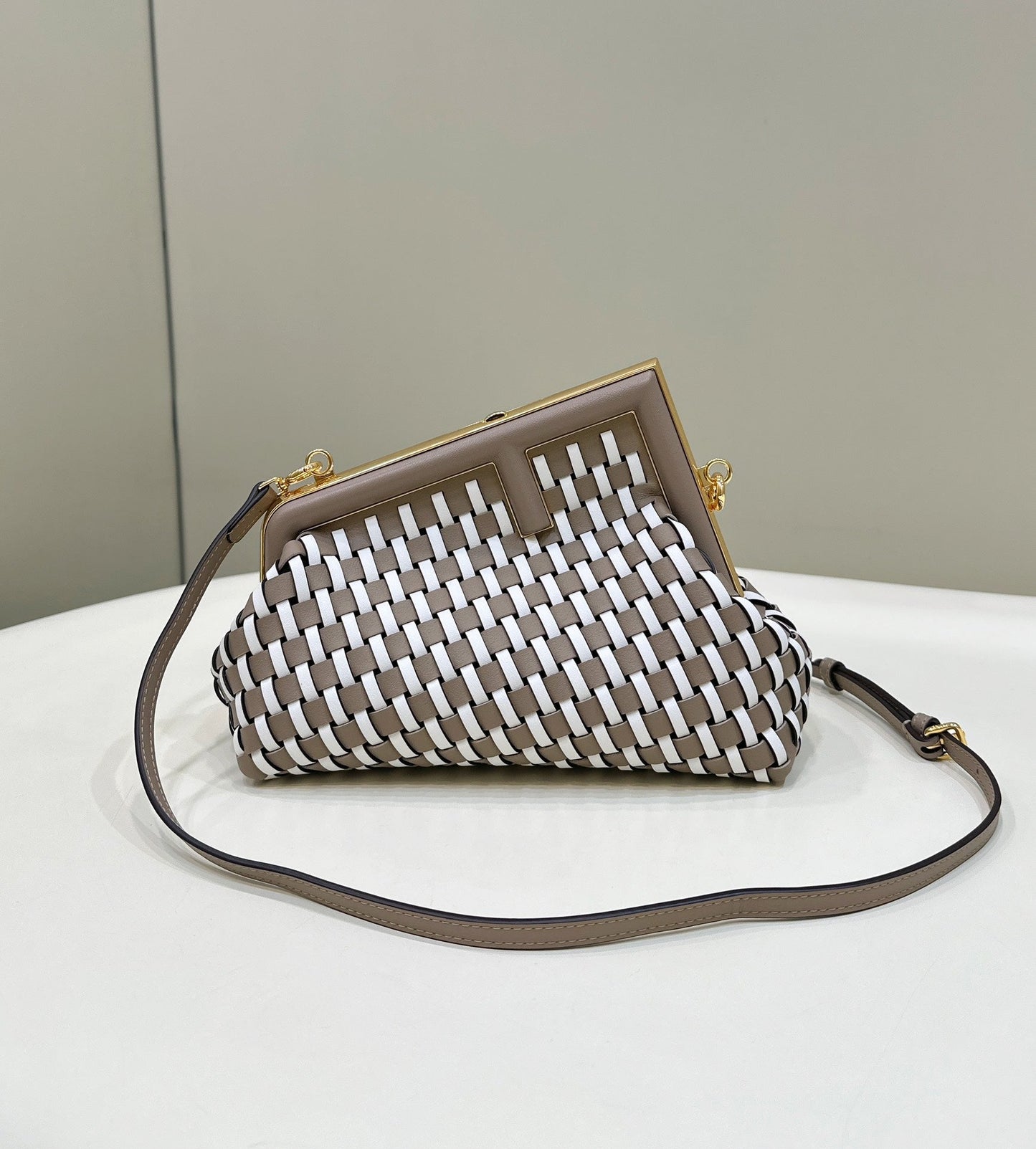 Luxury FendiLuxury Fendi26 FIRST SMALL IN TAN BROWN MIX WHITE CALFSKIN SILVER HARDWARE
