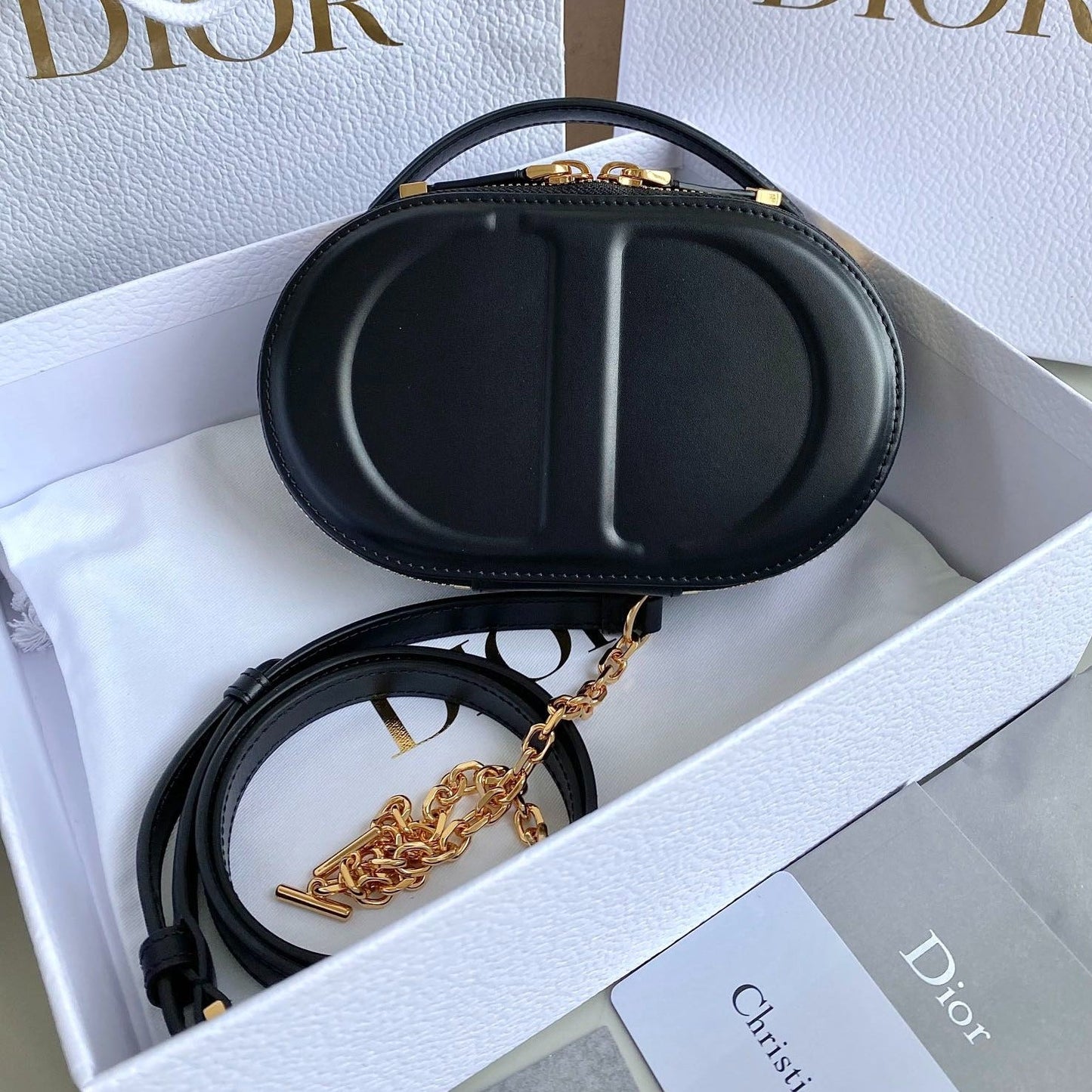 Luxury DiorSIGNATURE 18 OVAL BAG IN BLACK CALFSKIN