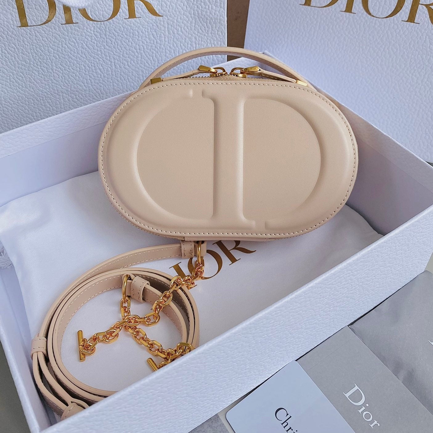 Luxury DiorSIGNATURE 18 OVAL BAG IN BEIGE CALFSKIN