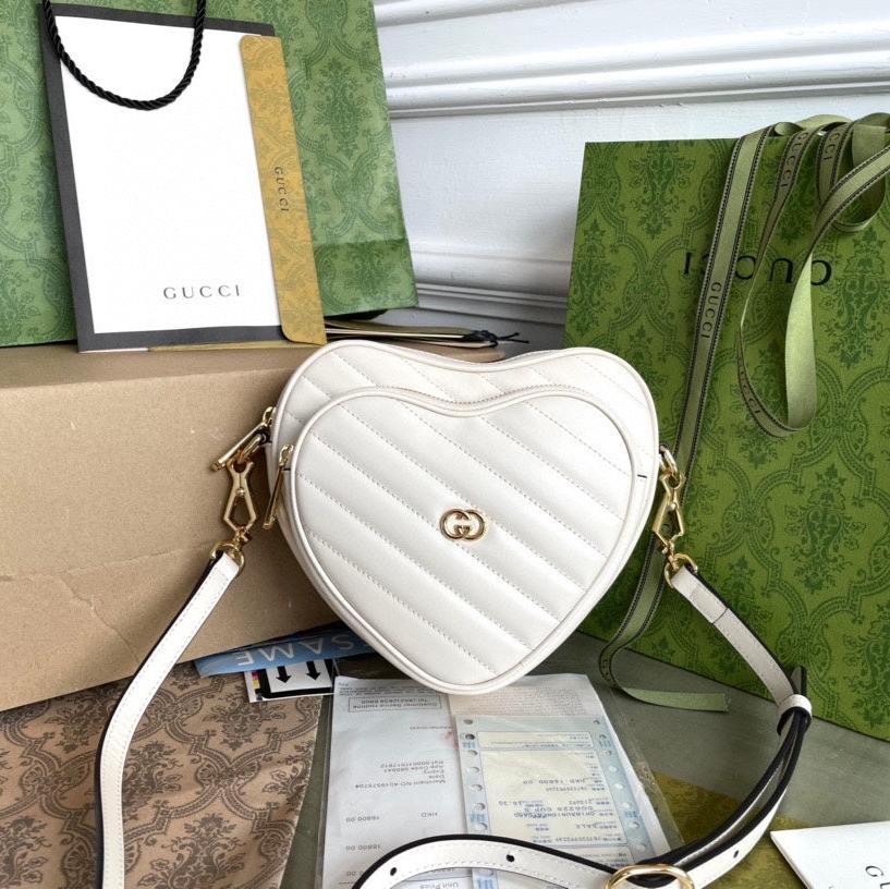 Luxury Gucci MARMONT HEART BAG 20 IN WHITE CALFSKIN GOLD HARDWARE