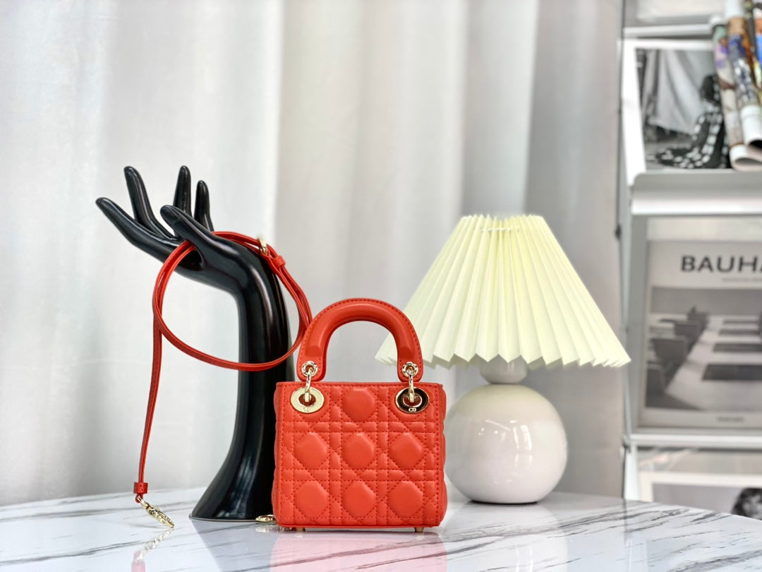 Luxury DiorMICRO LADY 12 BAG IN SCARLET RED LAMBSKIN