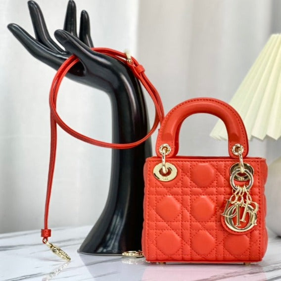 Luxury DiorMICRO LADY 12 BAG IN SCARLET RED LAMBSKIN