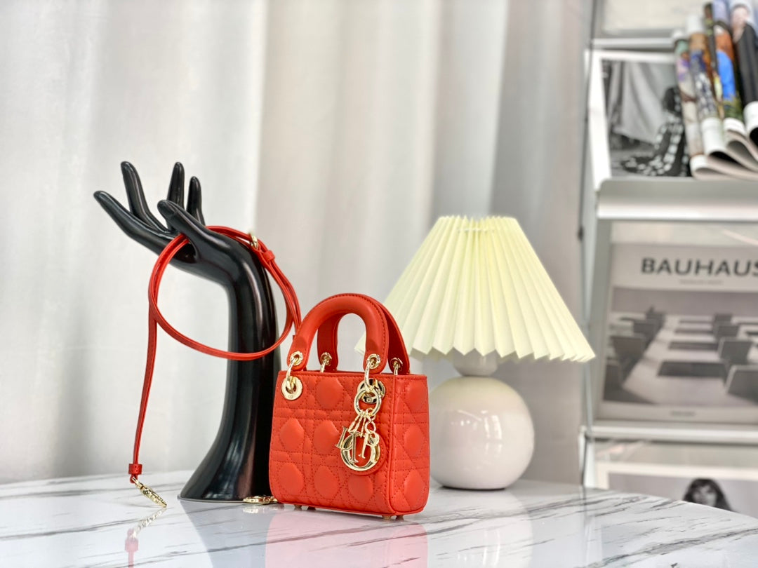 Luxury DiorMICRO LADY 12 BAG IN SCARLET RED LAMBSKIN