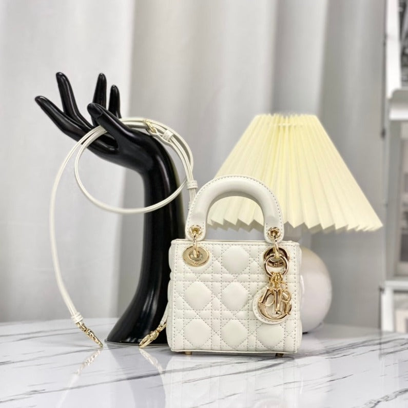 Luxury DiorMICRO LADY 12 BAG IN WHITE LAMBSKIN