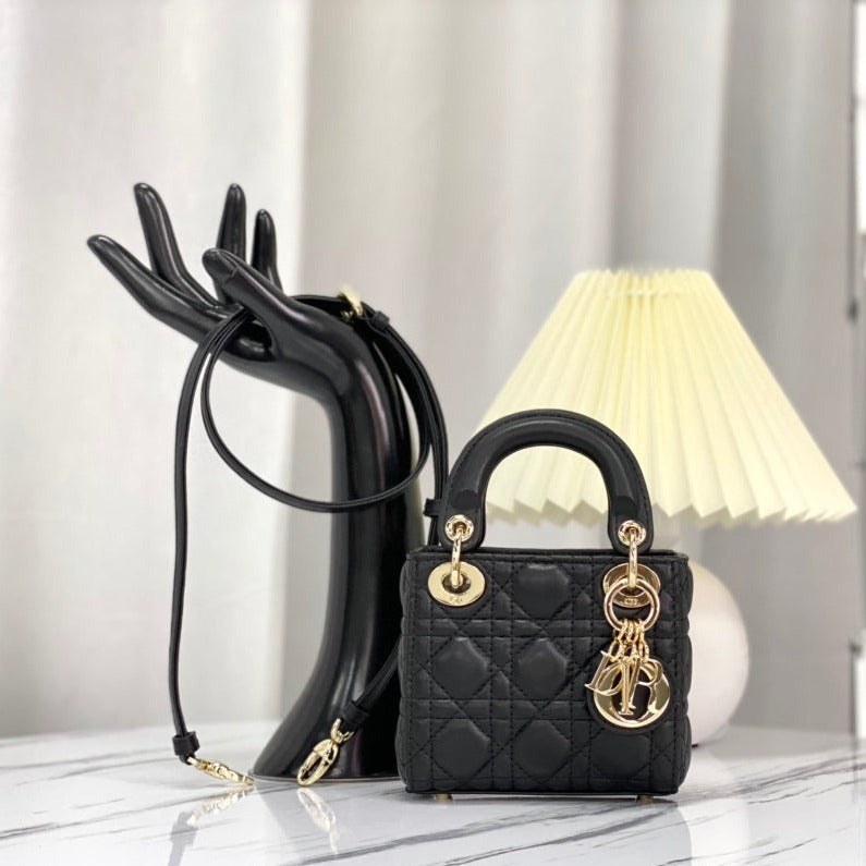 Luxury DiorMICRO LADY 12 BAG IN BLACK LAMBSKIN