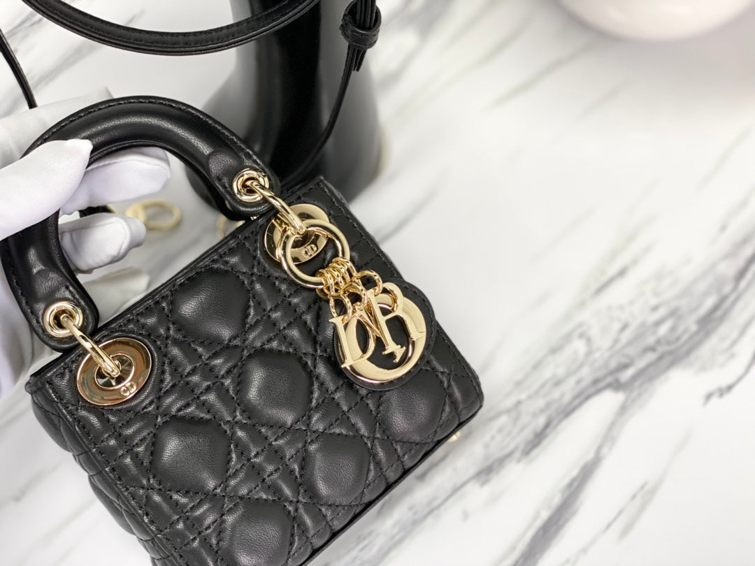 Luxury DiorMICRO LADY 12 BAG IN BLACK LAMBSKIN