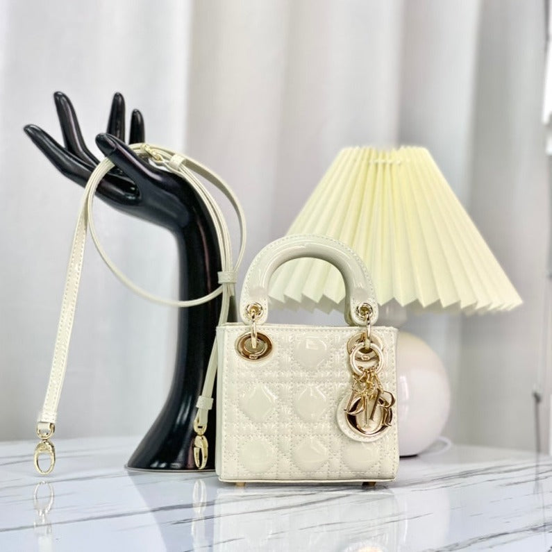 Luxury DiorMICRO LADY 12 BAG IN GLOSSY WHITE LAMBSKIN