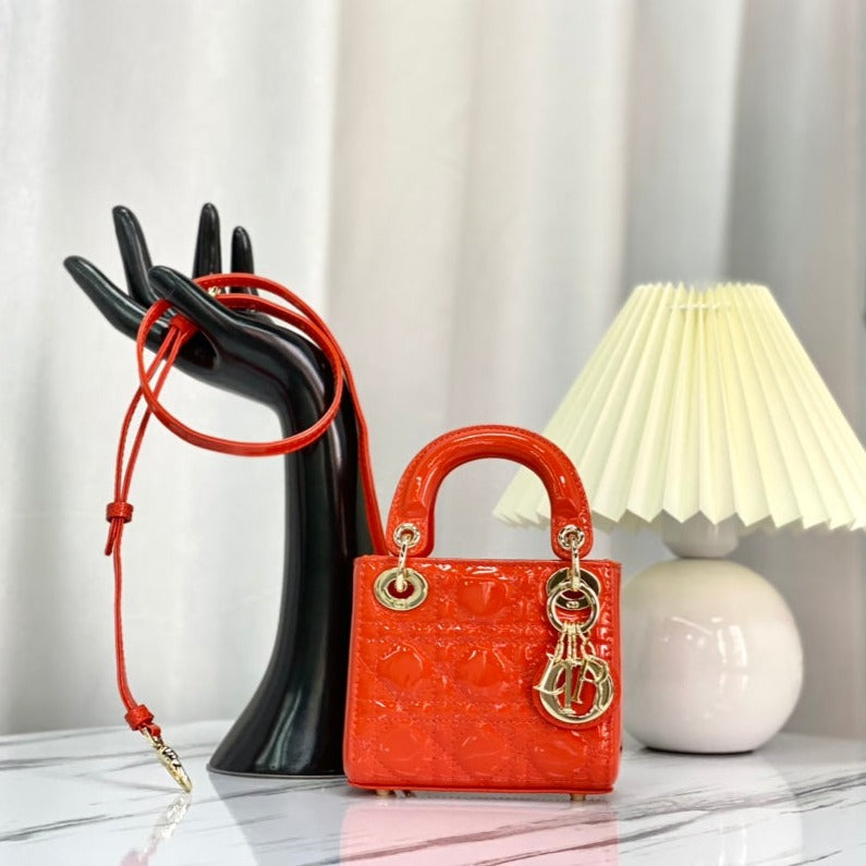 Luxury DiorMICRO LADY 12 BAG IN GLOSSY SCARLET RED LAMBSKIN