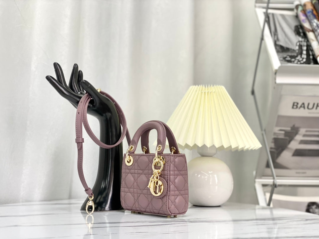 Luxury DiorMICRO LADY 12 BAG IN LIGHT PURPLE LAMBSKIN