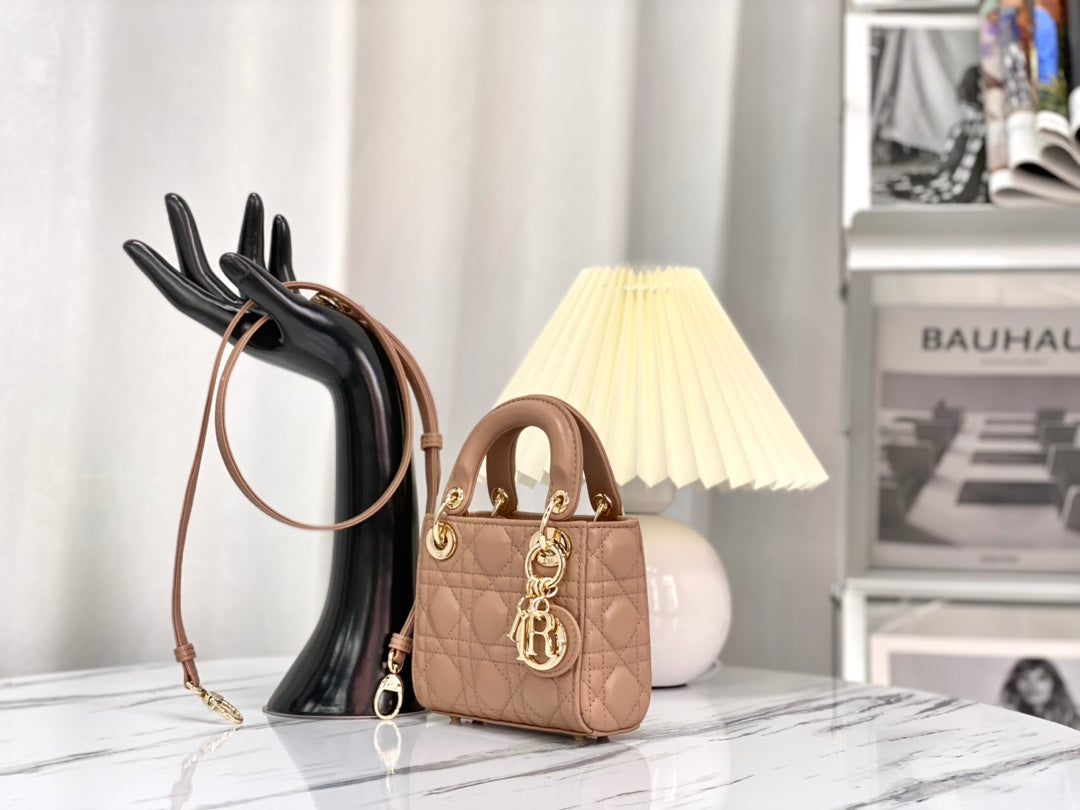 Luxury DiorMICRO LADY 12 BAG IN CAMEL BEIGE LAMBSKIN