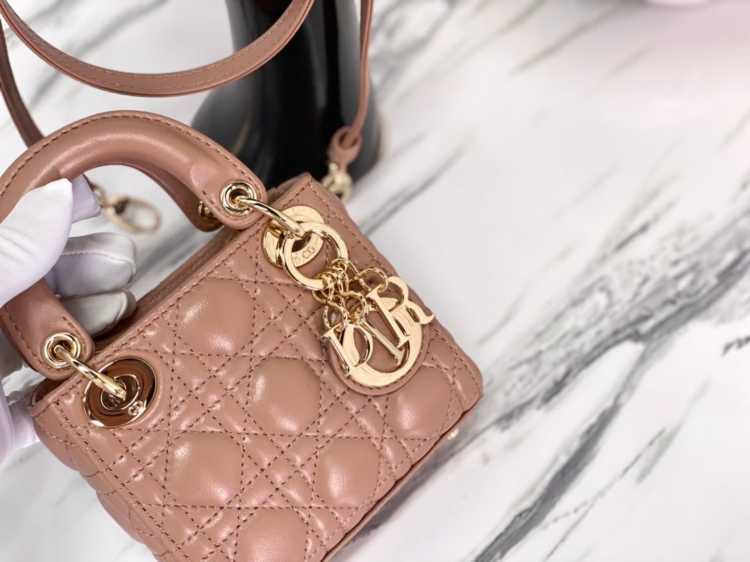 Luxury DiorMICRO LADY 12 BAG IN CAMEL BEIGE LAMBSKIN