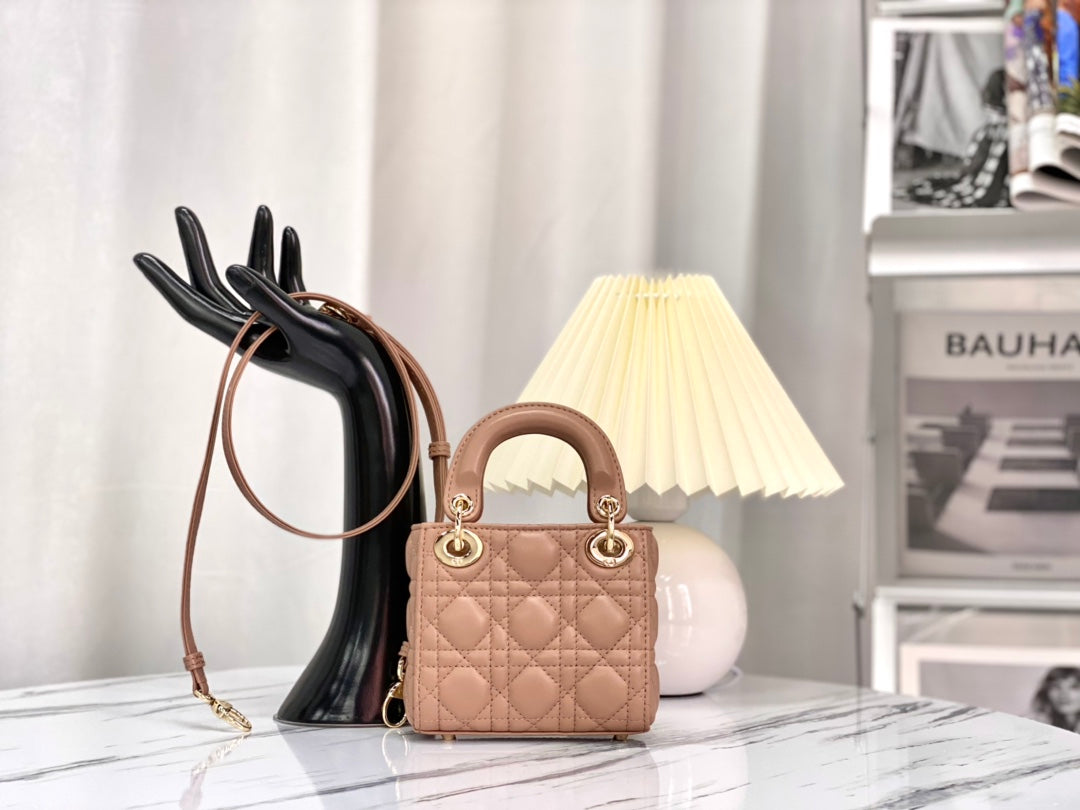 Luxury DiorMICRO LADY 12 BAG IN CAMEL BEIGE LAMBSKIN