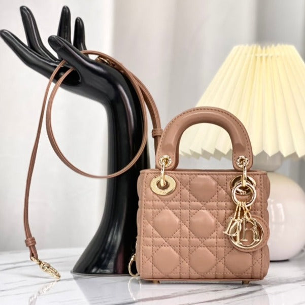 Luxury DiorMICRO LADY 12 BAG IN CAMEL BEIGE LAMBSKIN