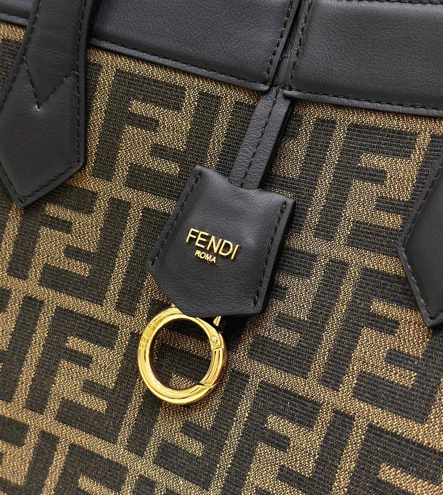 Luxury FendiLuxury FendiORIGAMI MEDIUM 27 BROWN MIX BLACK FF JACQUARD FABRIC BAG