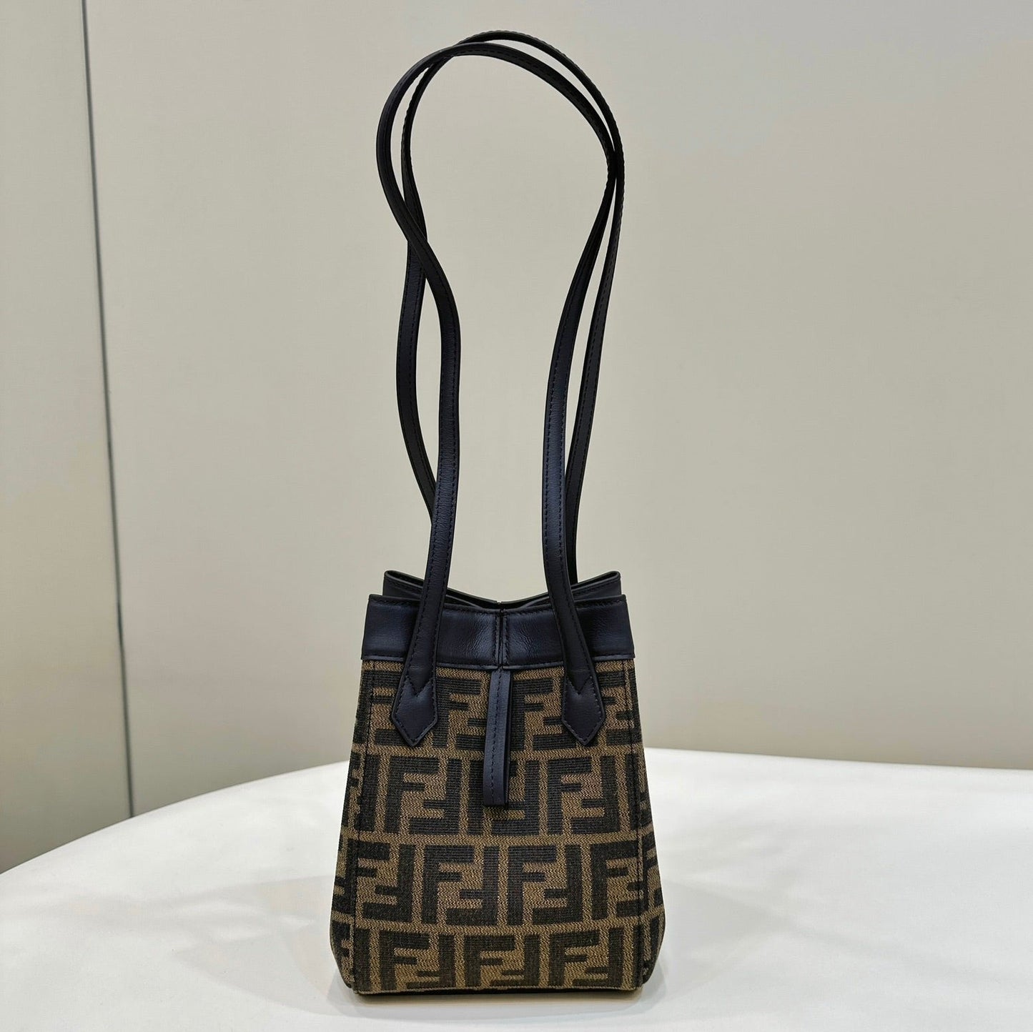 Luxury FendiLuxury FendiORIGAMI MINI 19 BROWN MIX BLACK FF JACQUARD FABRIC BAG