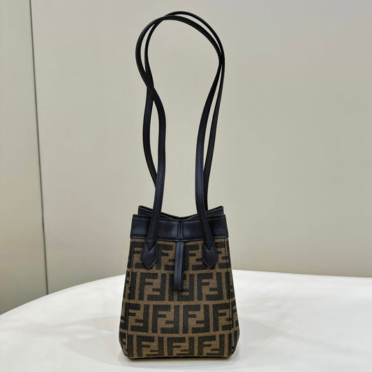 Luxury FendiLuxury FendiORIGAMI MINI 19 BROWN MIX BLACK FF JACQUARD FABRIC BAG
