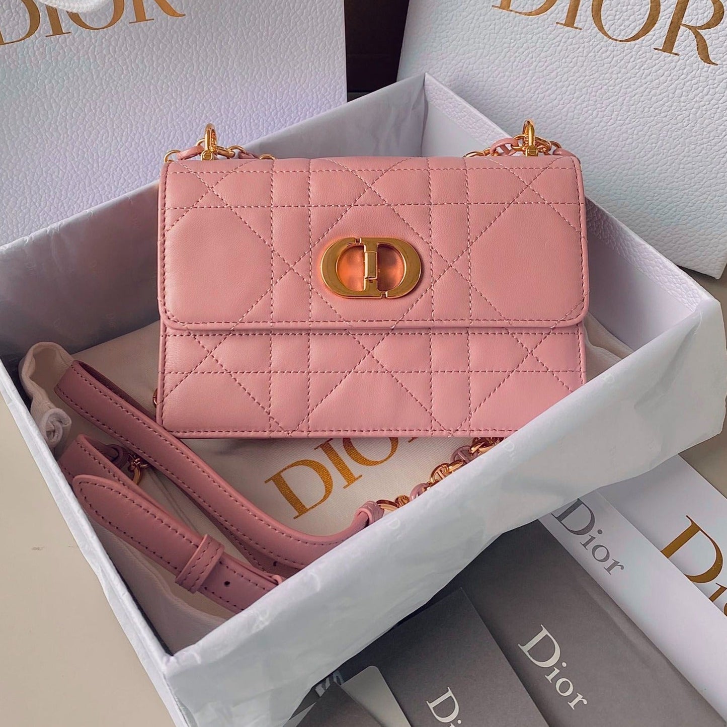 Luxury DiorMISS CARO 17 CHAIN BAG IN HOT PINK LAMBSKIN