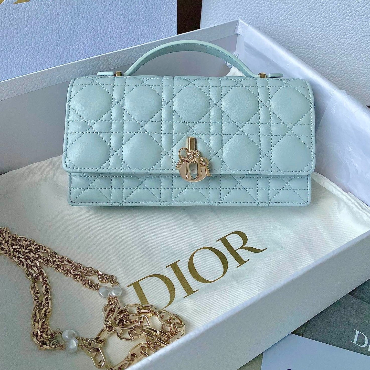 Luxury DiorLADY 21 CHAIN BAG IN LIGHT BLUE LAMBSKIN
