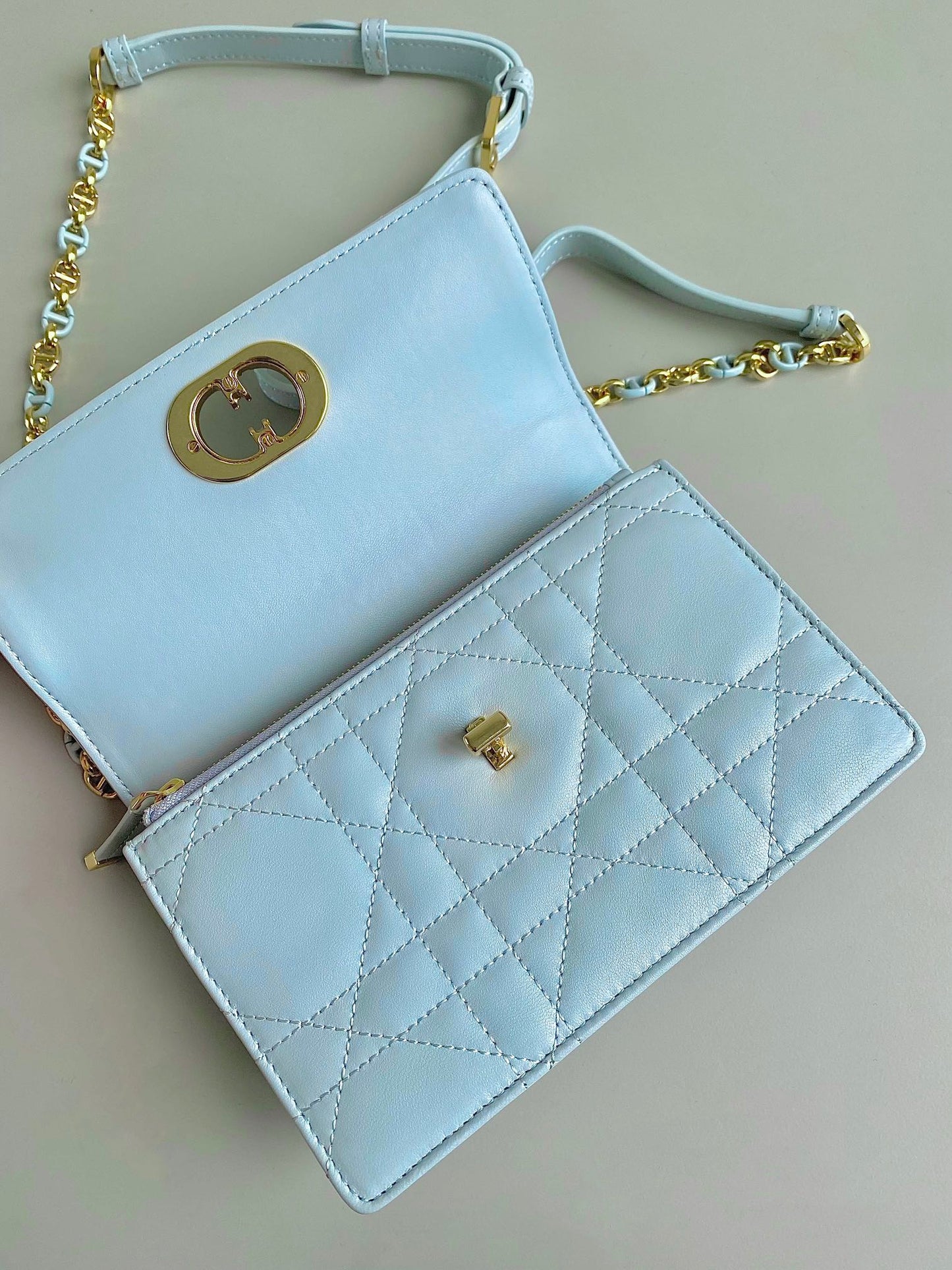 Luxury DiorMISS CARO 17 CHAIN BAG IN LIGHT BLUE LAMBSKIN