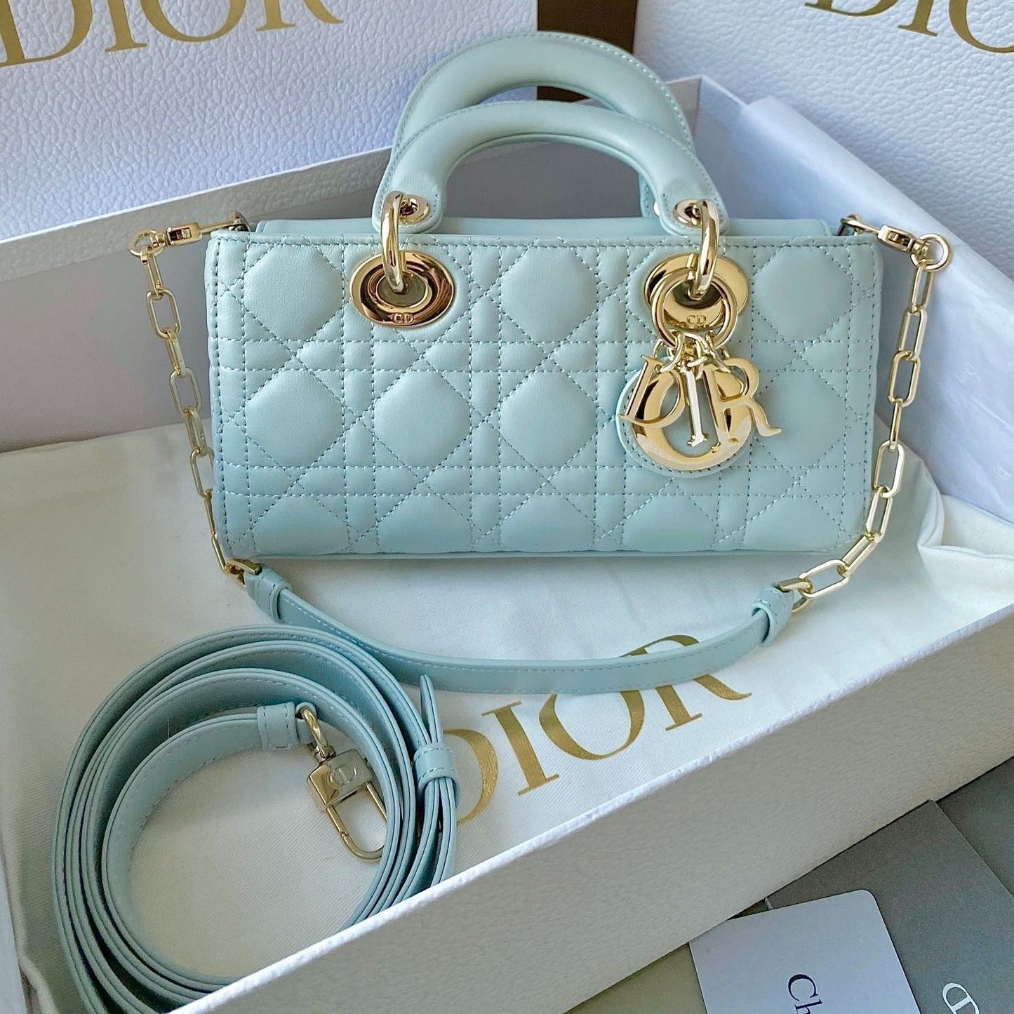 Luxury DiorD-JOY BAG 22 IN LIGHT BLUE LAMBSKIN