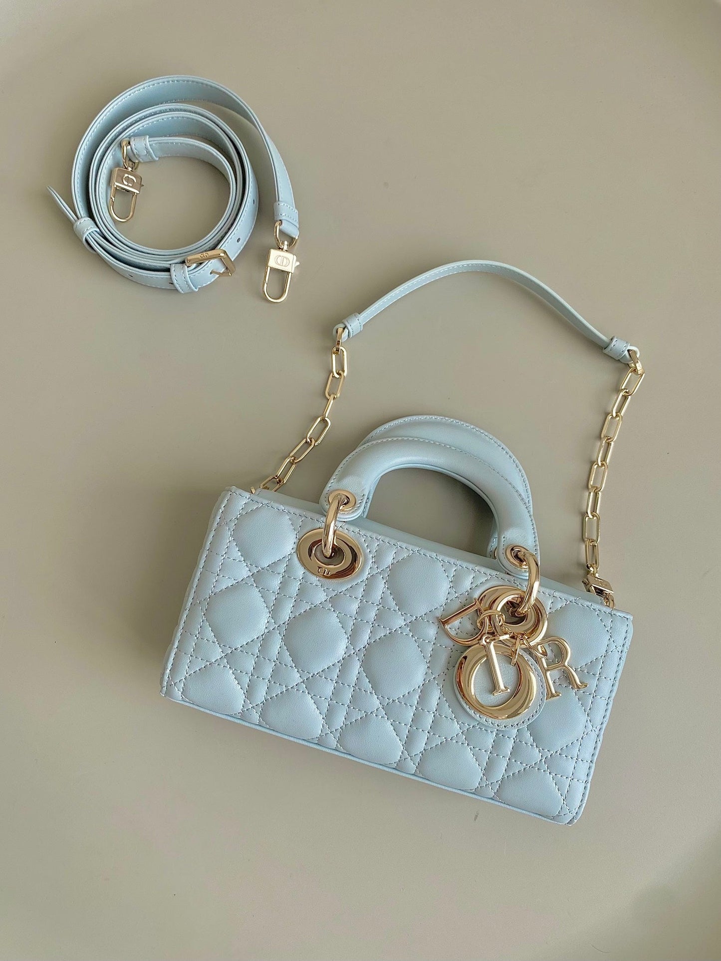 Luxury DiorD-JOY BAG 22 IN LIGHT BLUE LAMBSKIN