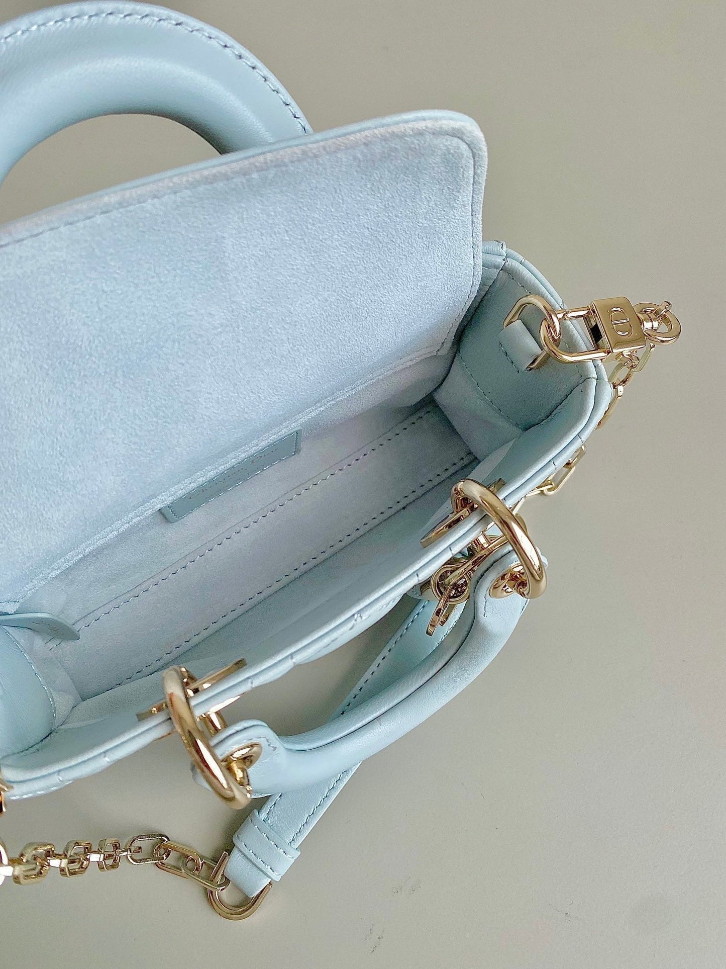 Luxury DiorMINI D-JOY BAG 17 IN LIGHT BLUE LAMBSKIN