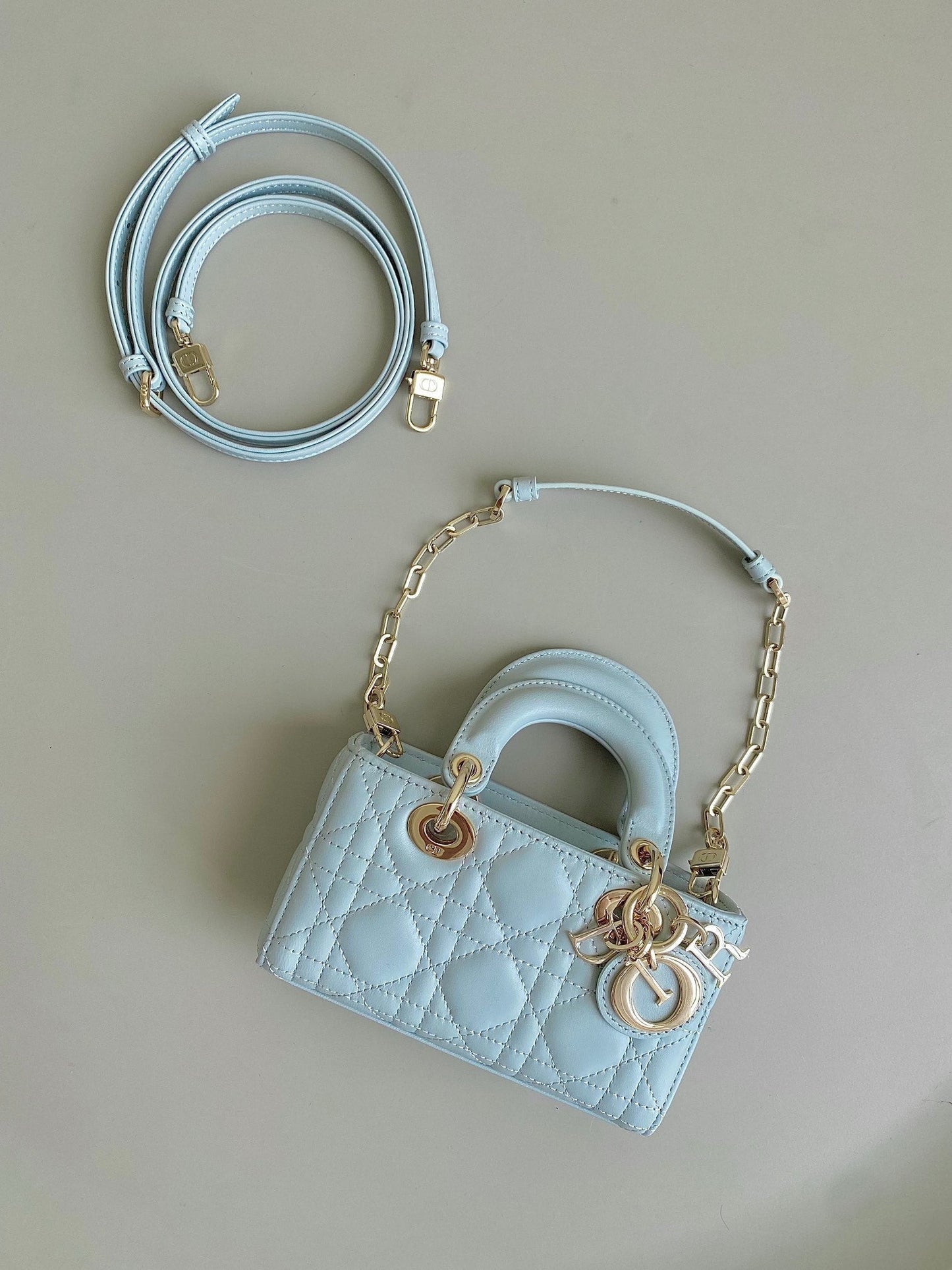 Luxury DiorMINI D-JOY BAG 17 IN LIGHT BLUE LAMBSKIN