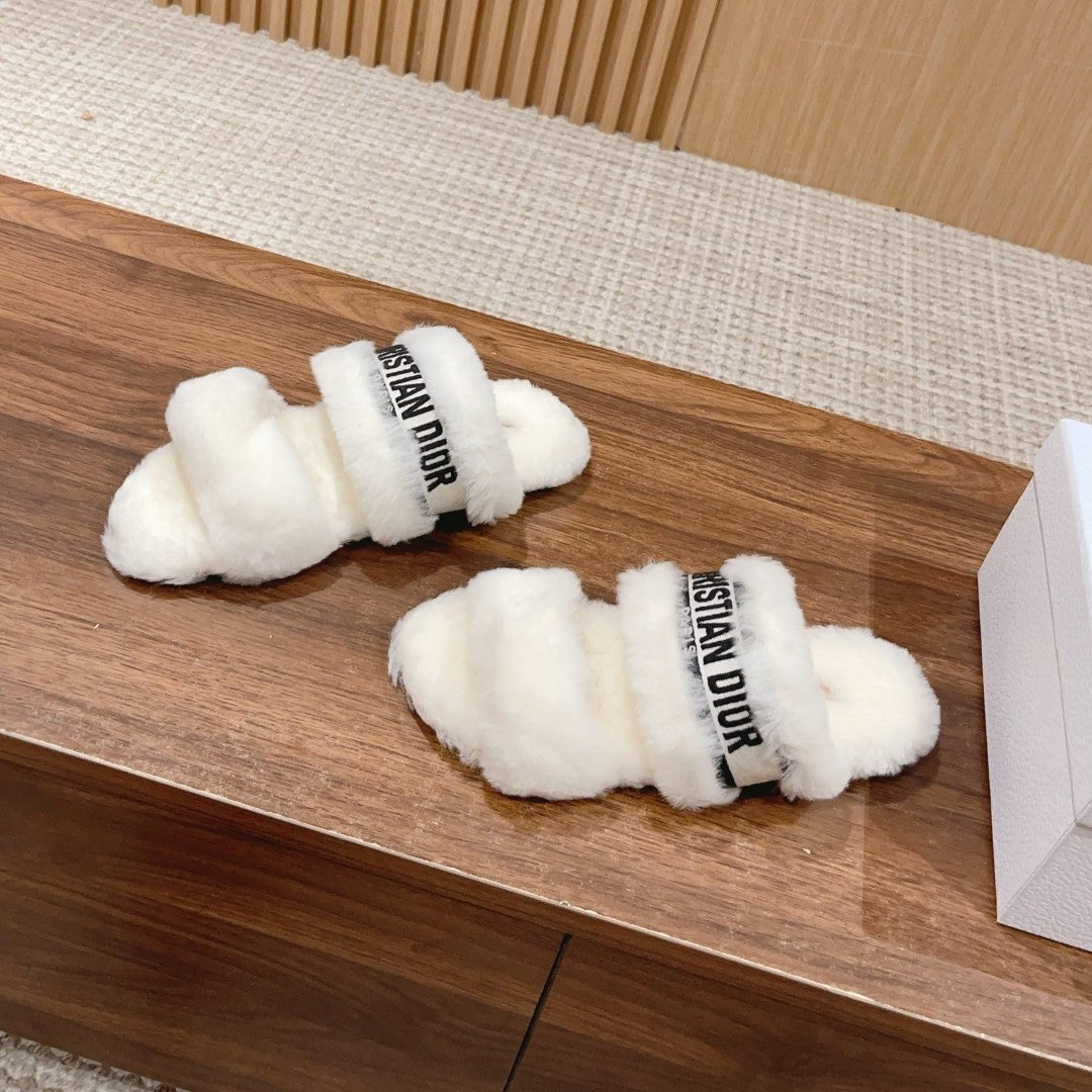 Luxury DiorSandal White Black Fleece And Canvas Fabric