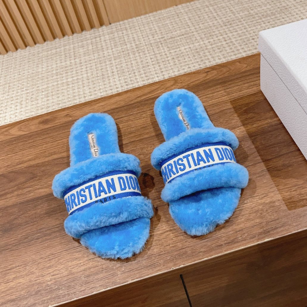 Luxury DiorDway Slide Sky Blue Fleece Lining And Canvas Fabric