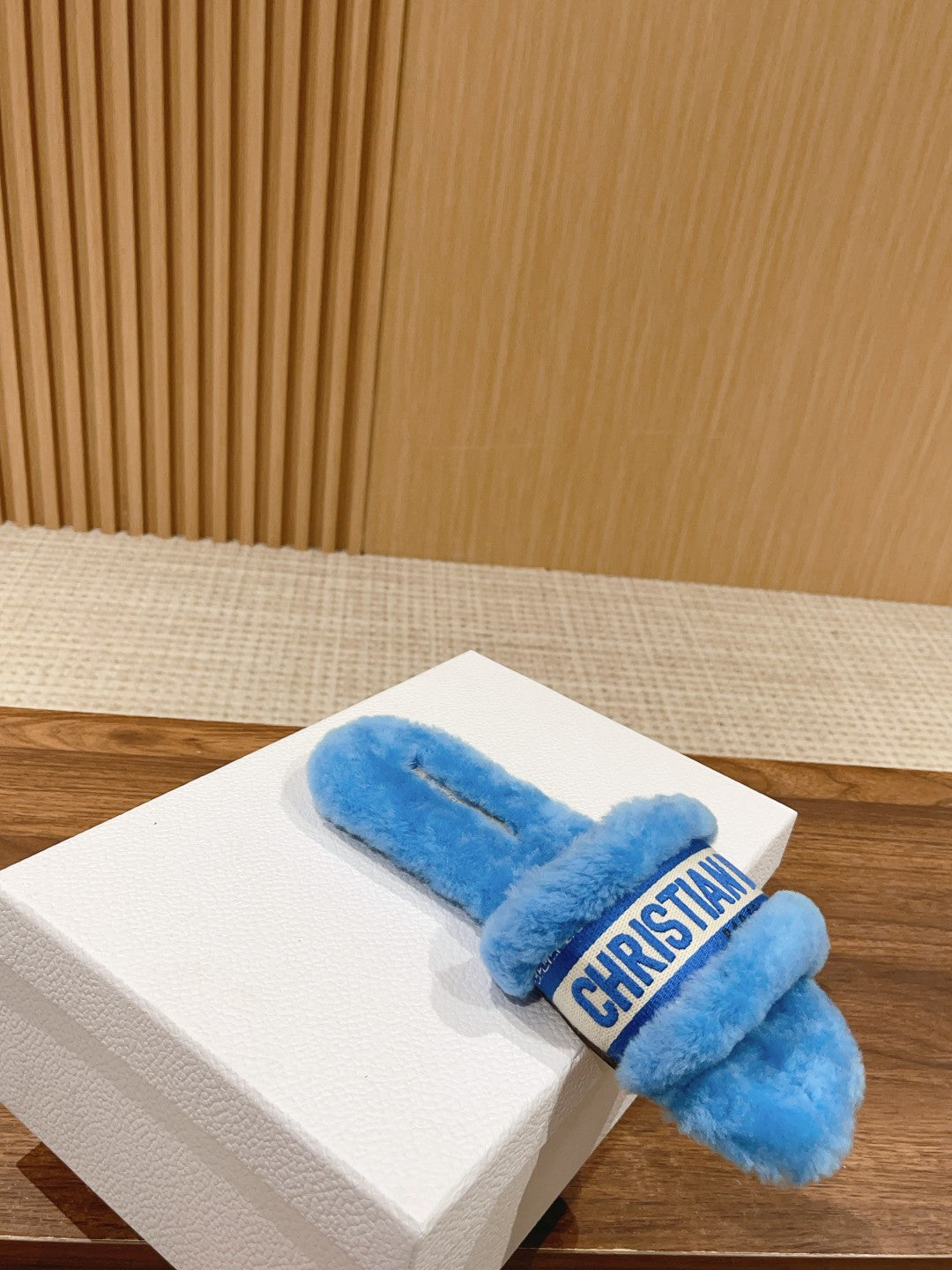 Luxury DiorDway Slide Sky Blue Fleece Lining And Canvas Fabric
