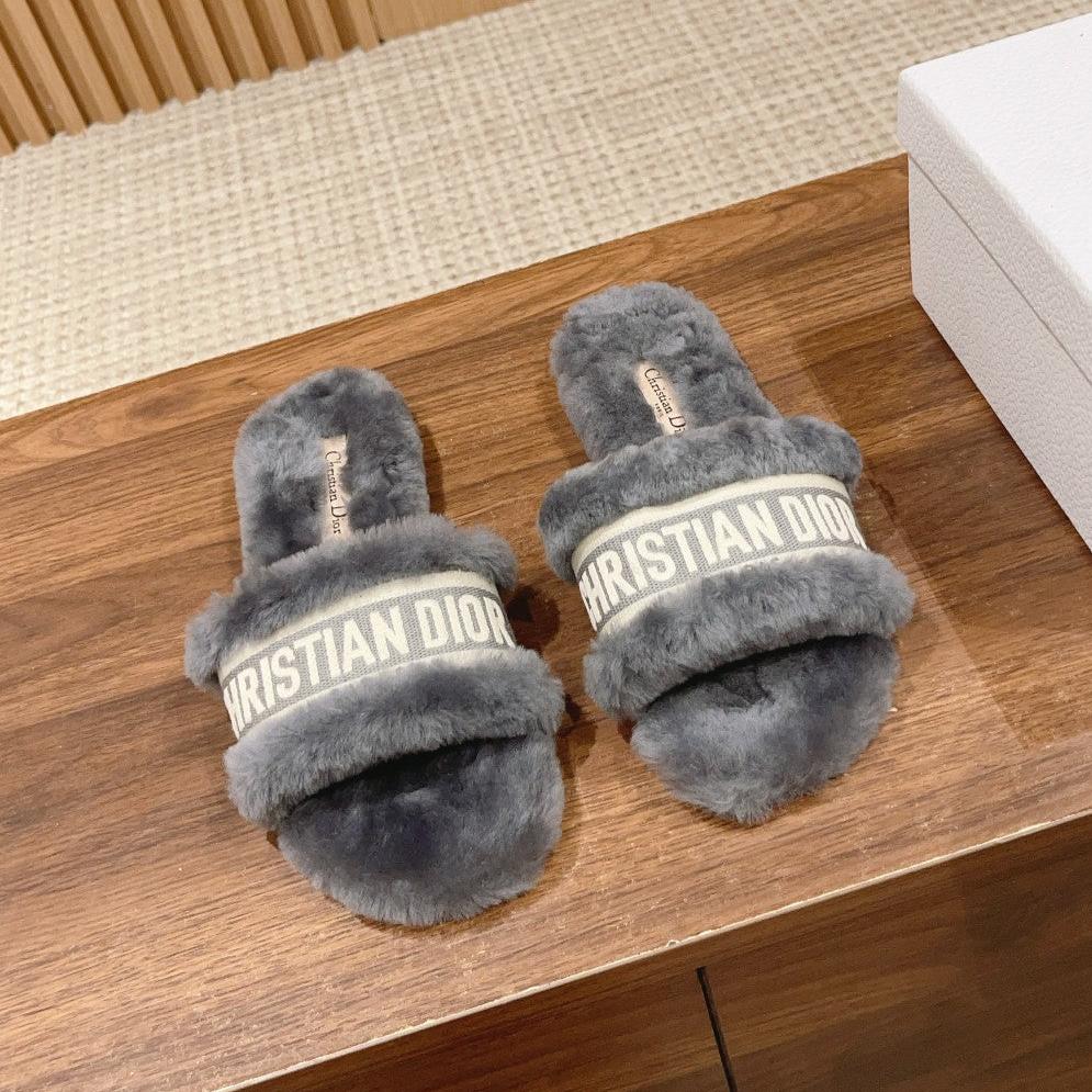 Luxury DiorDway Slide Grey Fleece Lining And Canvas Fabric