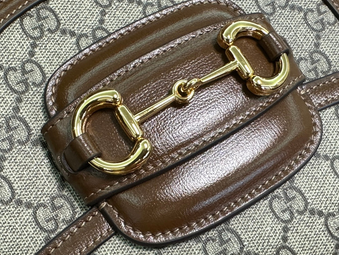 Luxury Gucci GG 18 HORSEBIT 1955 MINI BAG BEIGE CANVAS AND EBONY CALFSKIN