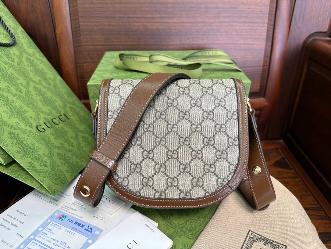 Luxury Gucci GG 18 HORSEBIT 1955 MINI BAG BEIGE CANVAS AND EBONY CALFSKIN