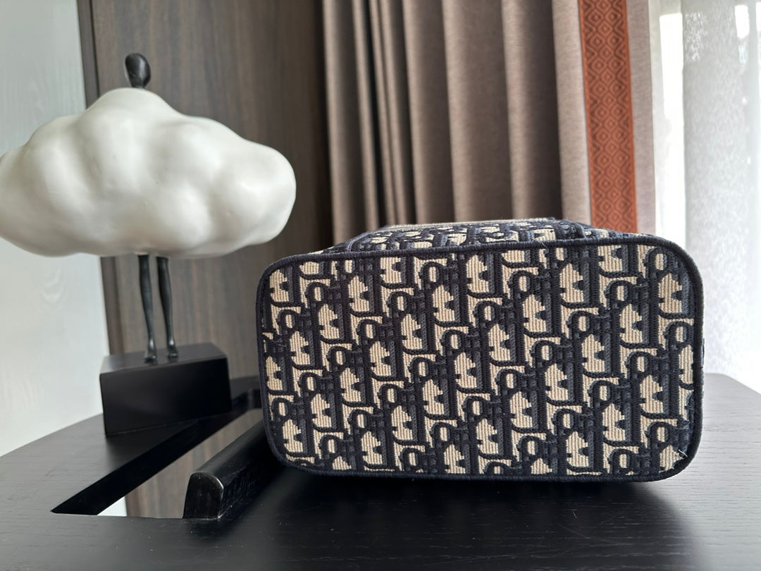 Luxury Dior DIORtravel vanity 25 black beige oblique embroidery