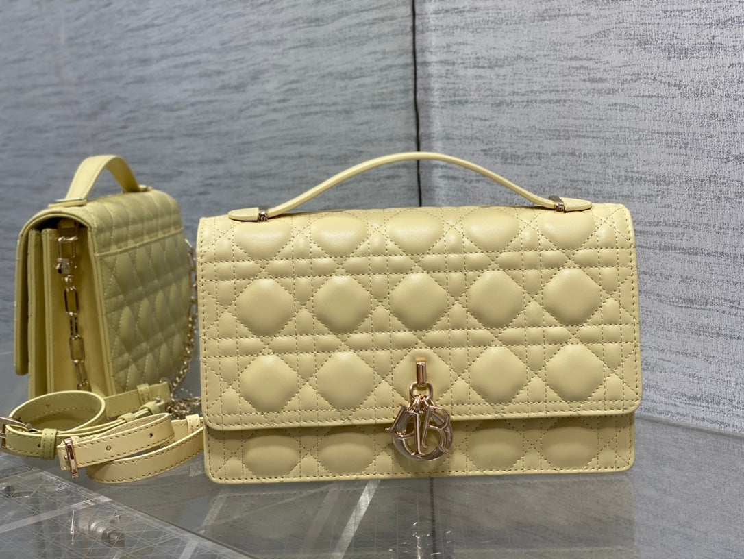 Luxury DiorMY 24 TOP HANDLE BAG LIGHT YELLOW LAMBSKIN