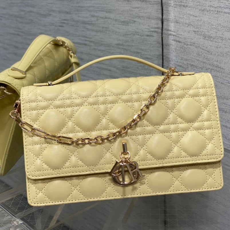 Luxury DiorMY 24 TOP HANDLE BAG LIGHT YELLOW LAMBSKIN