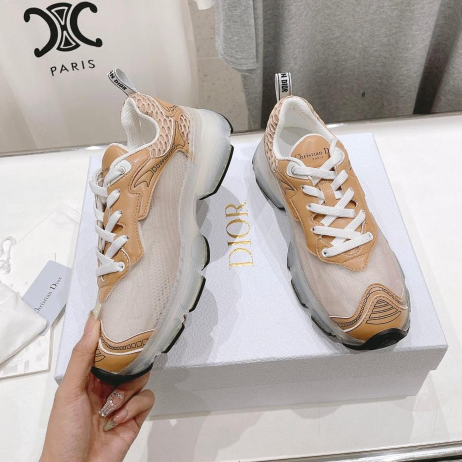 Luxury DiorVibe Sneaker White Beige Brown Polyester Mesh Fabric And Lambskin