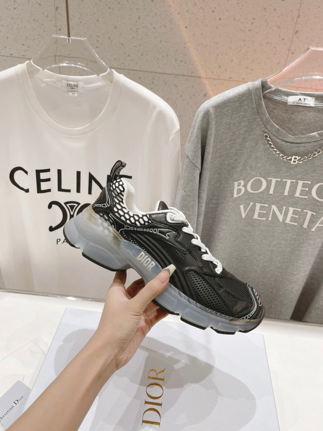 Luxury DiorVibe Sneaker Black Polyester Mesh Fabric And Lambskin