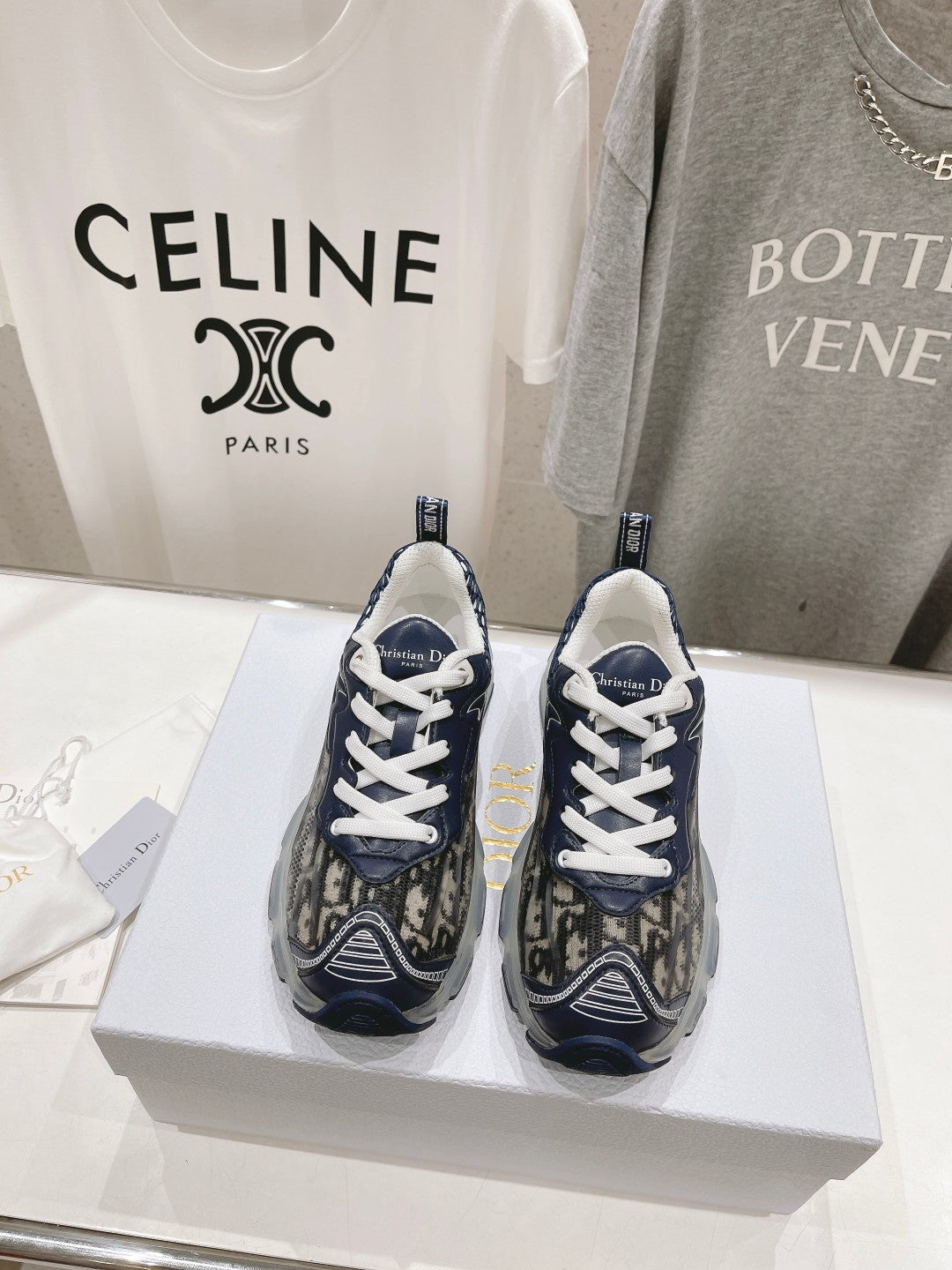 Luxury DiorVibe Sneaker Charcoal Blue Black Polyester Mesh Fabric And Oblique Jacquard Fabric