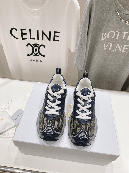 Luxury DiorVibe Sneaker Charcoal Blue Black Polyester Mesh Fabric And Oblique Jacquard Fabric