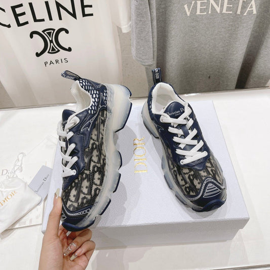 Luxury DiorVibe Sneaker Charcoal Blue Black Polyester Mesh Fabric And Oblique Jacquard Fabric