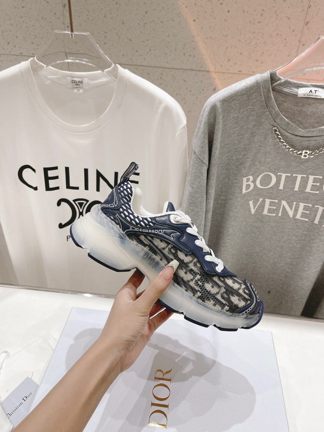 Luxury DiorVibe Sneaker Charcoal Blue Black Polyester Mesh Fabric And Oblique Jacquard Fabric