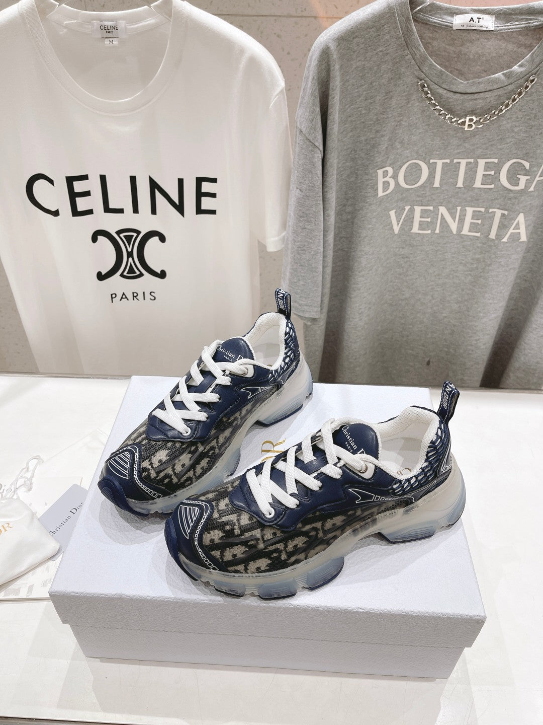 Luxury DiorVibe Sneaker Charcoal Blue Black Polyester Mesh Fabric And Oblique Jacquard Fabric