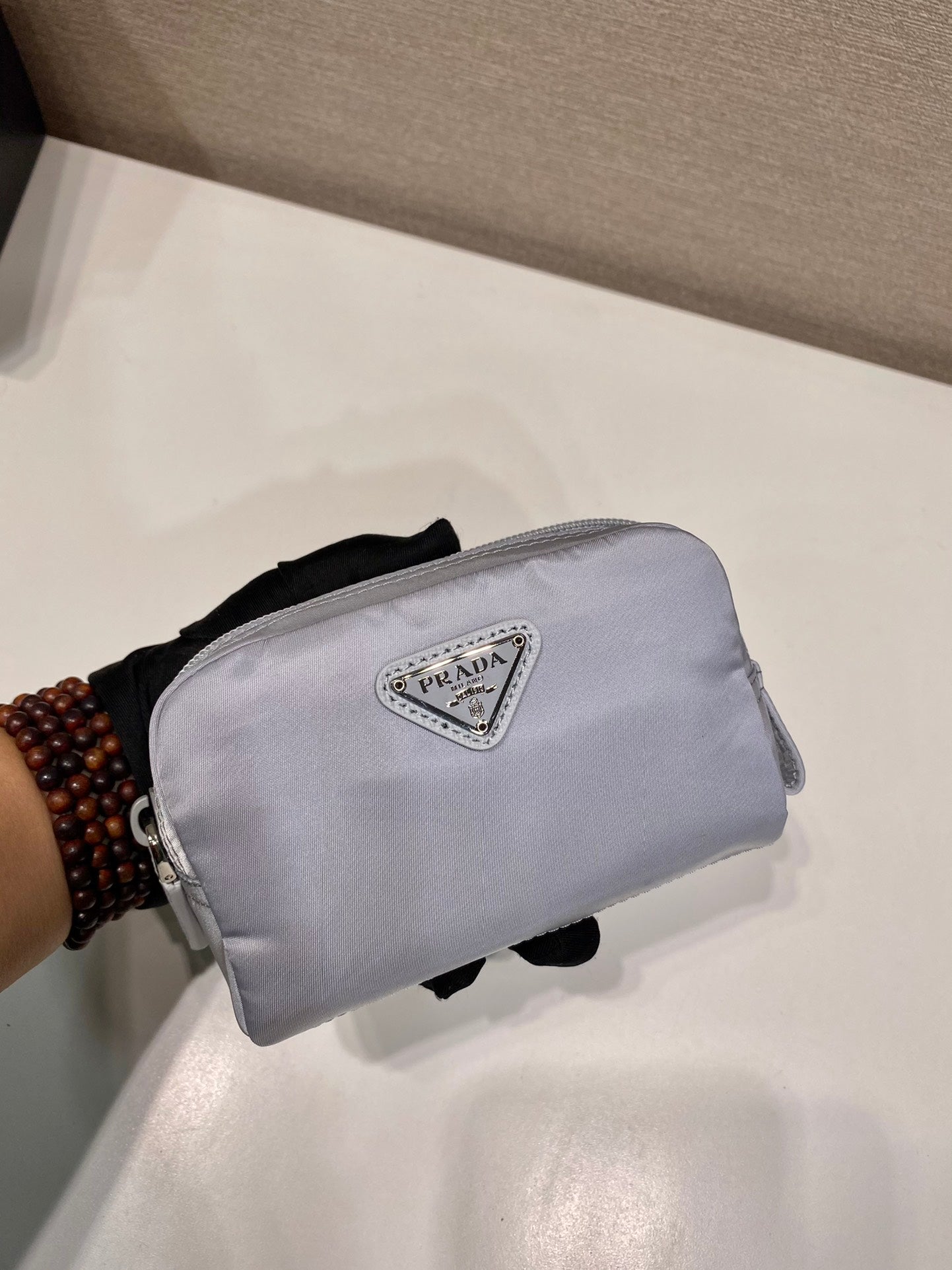 Luxury PradaCLUTCH 12 IN LIGHT GREY RE-NYLON