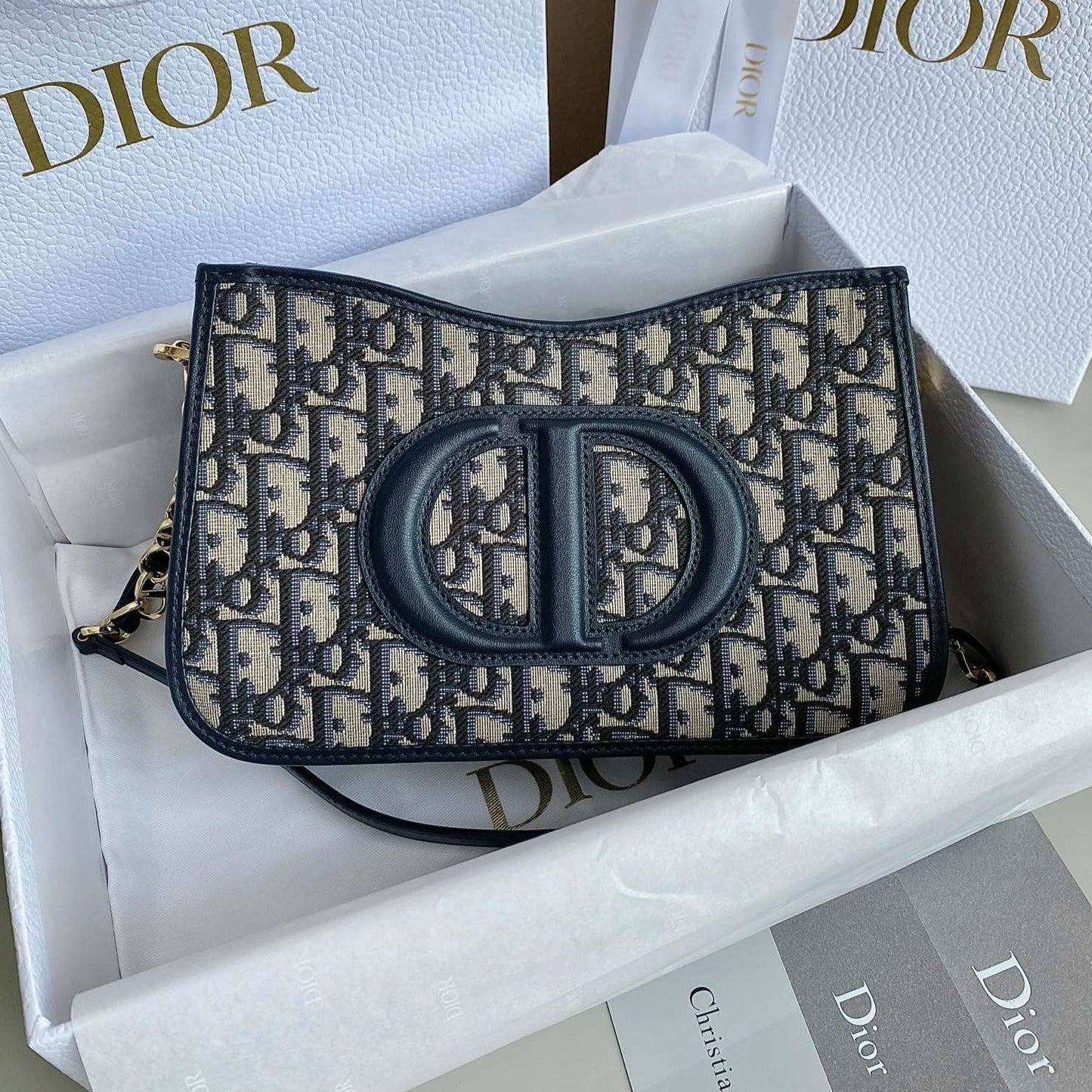 Luxury DiorMINI HOBO 23 BAG IN BLUE OBLIQUE JACQUARD