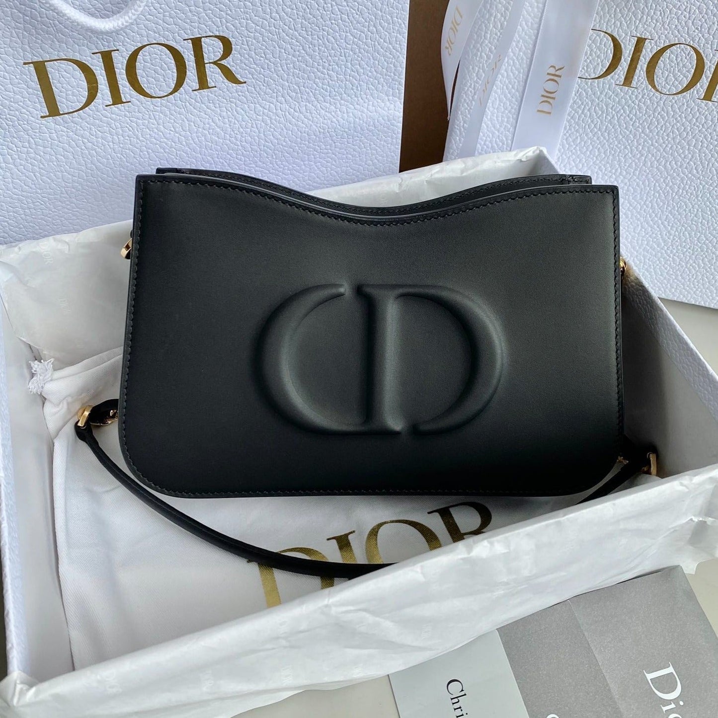 Luxury DiorMINI HOBO 23 BAG IN BLACK CALFSKIN