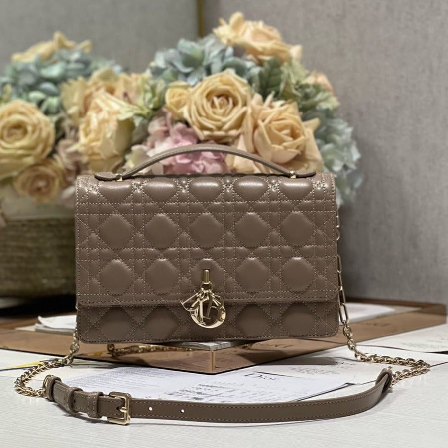 Luxury DiorMY 24 TOP HANDLE BAG DARK BROWN LAMBSKIN