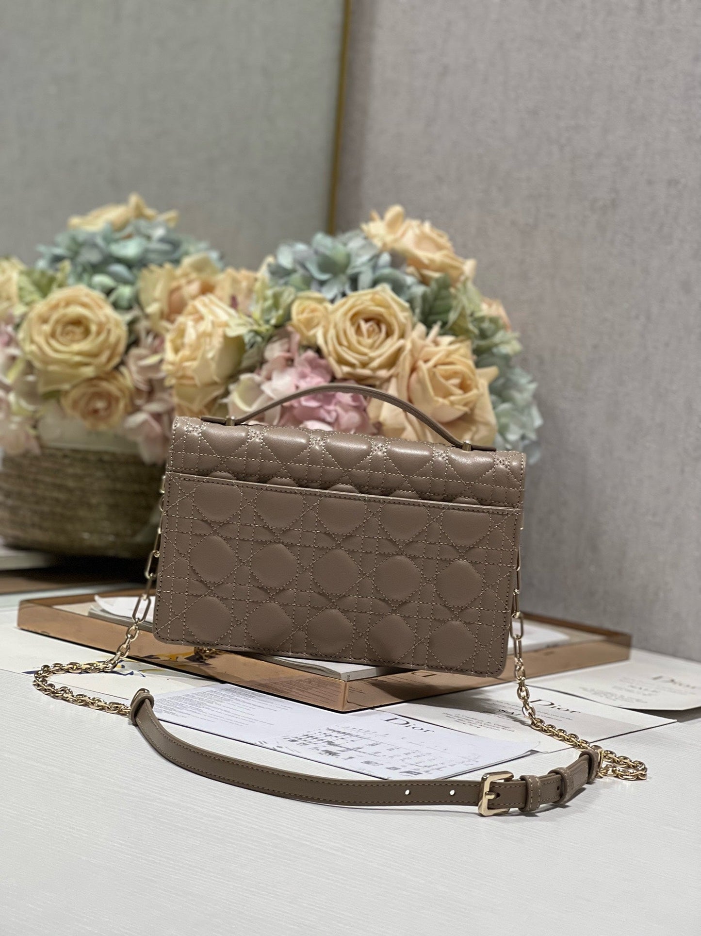 Luxury DiorMY 24 TOP HANDLE BAG DARK BROWN LAMBSKIN